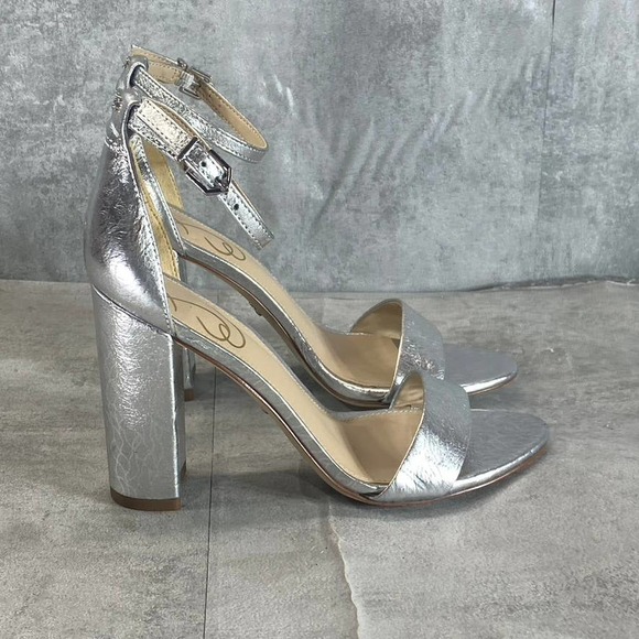 Sam Edelman Women's Silver Leather Yaro Round-Toe Ankle-Strap Sandals SZ 6.5 - Picture 1 of 13